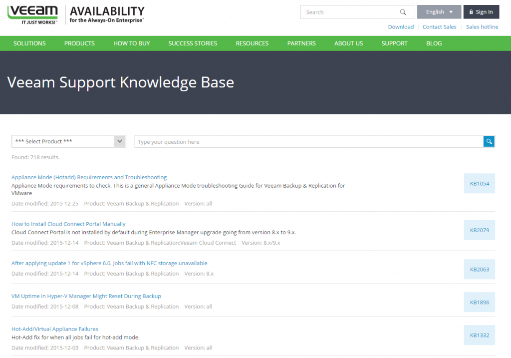 Veeam Support Knowledge Base